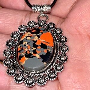 Orange & Gray Rainbow Calsilica Pendant 2”